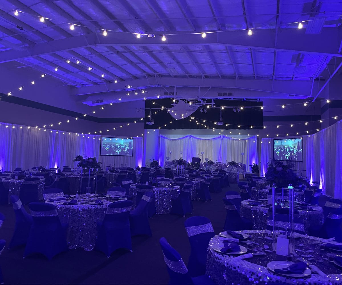 Blue lights setting the mood on a beautifully decorated venue